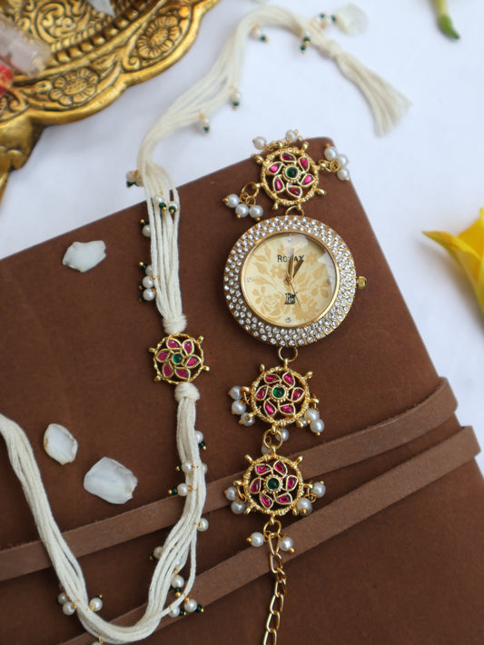 Nishant Kundan Rakhi & Wrist Watch Set