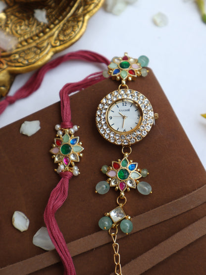 Madhav Multicolour Rakhi & Wrist Watch Set