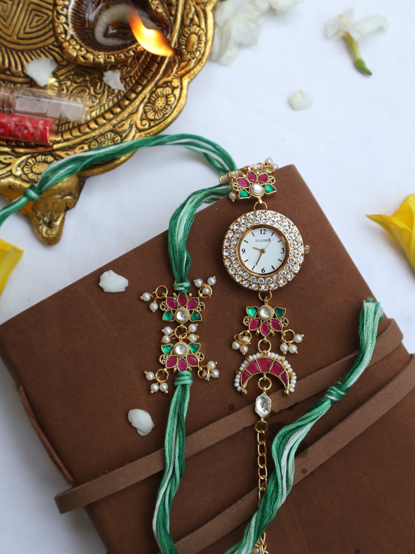 Alakh Kundan Rakhi & Wrist Watch Set