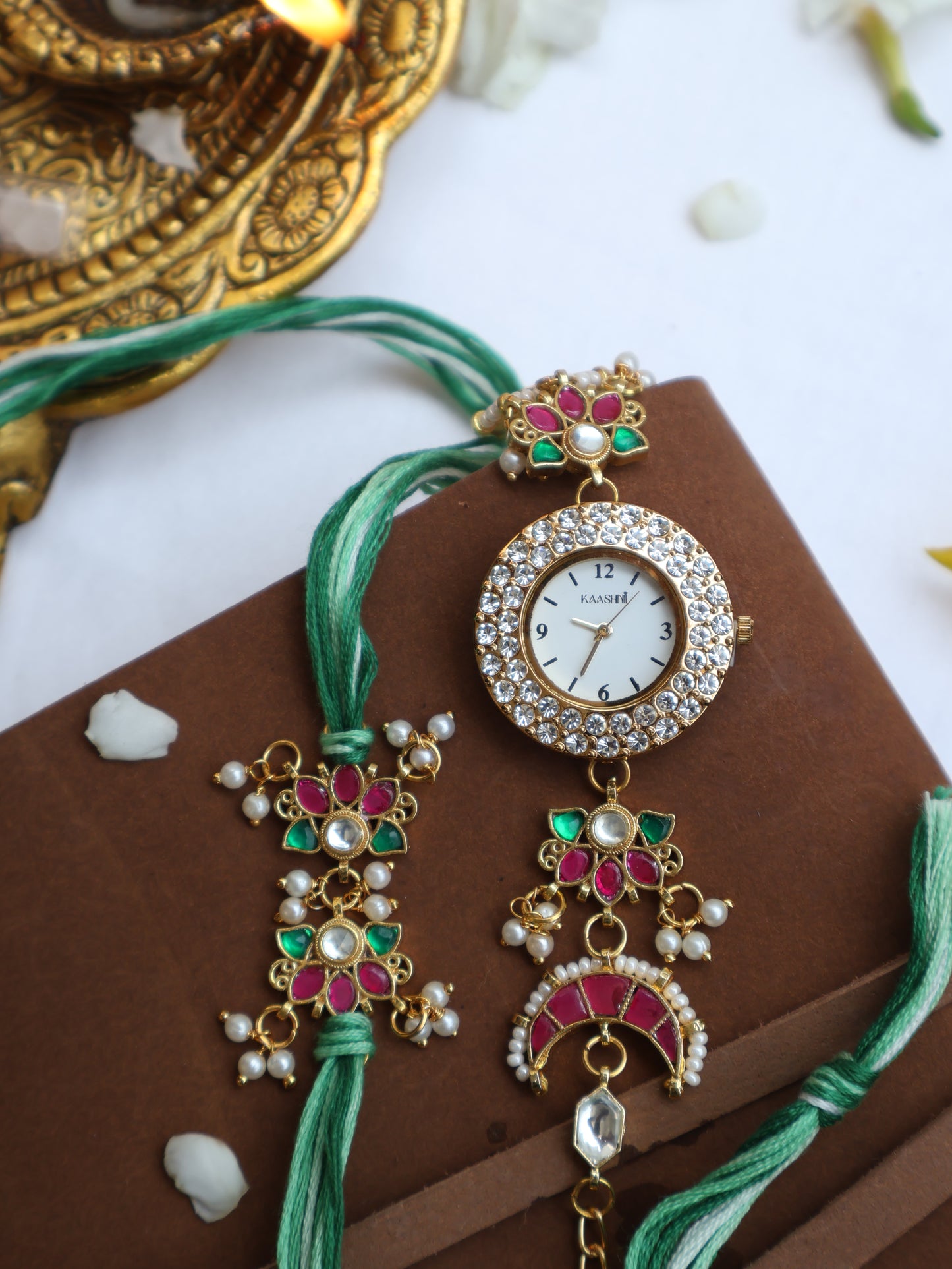 Alakh Kundan Rakhi & Wrist Watch Set