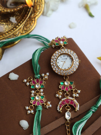 Alakh Kundan Rakhi & Wrist Watch Set