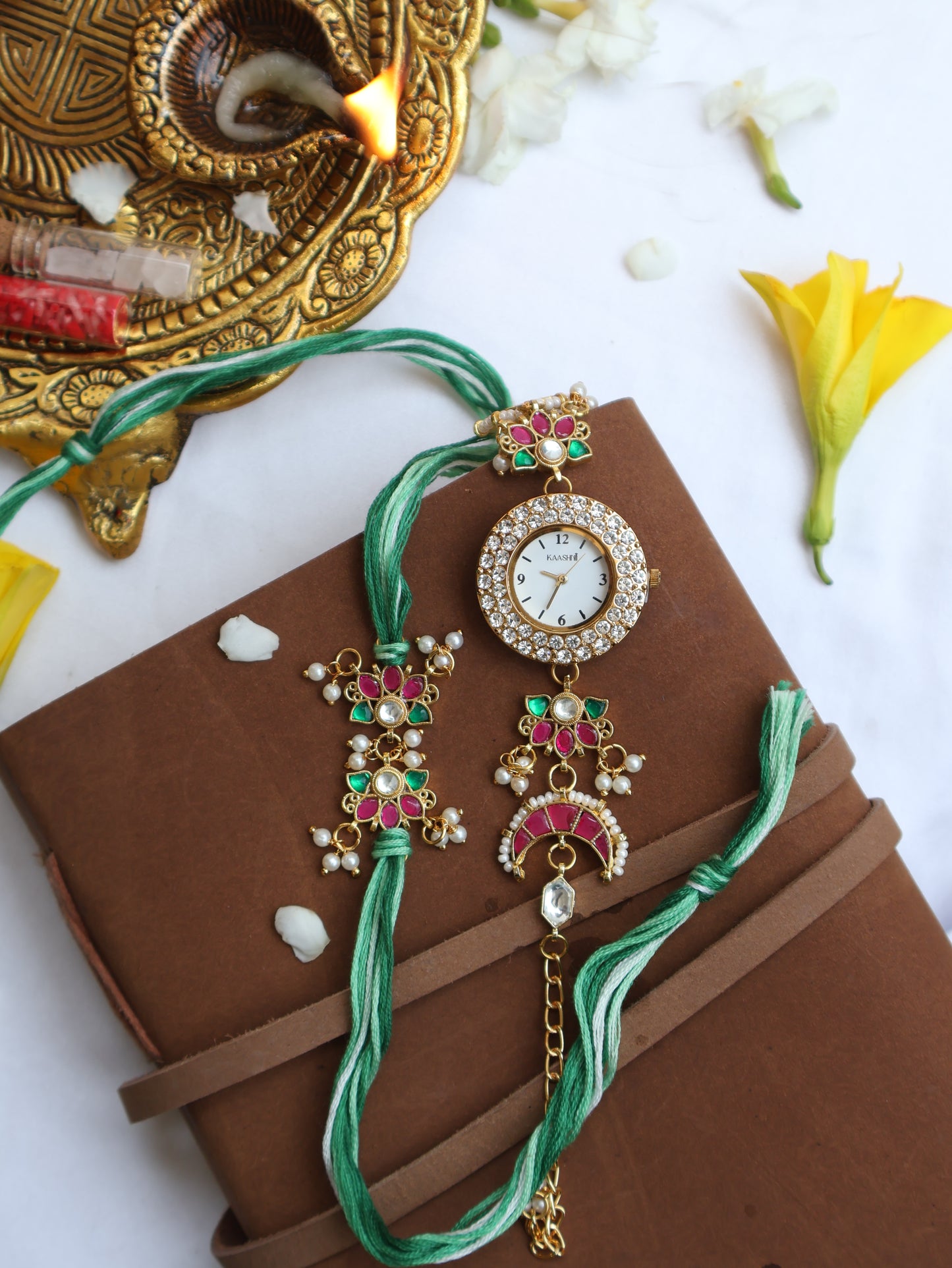 Alakh Kundan Rakhi & Wrist Watch Set