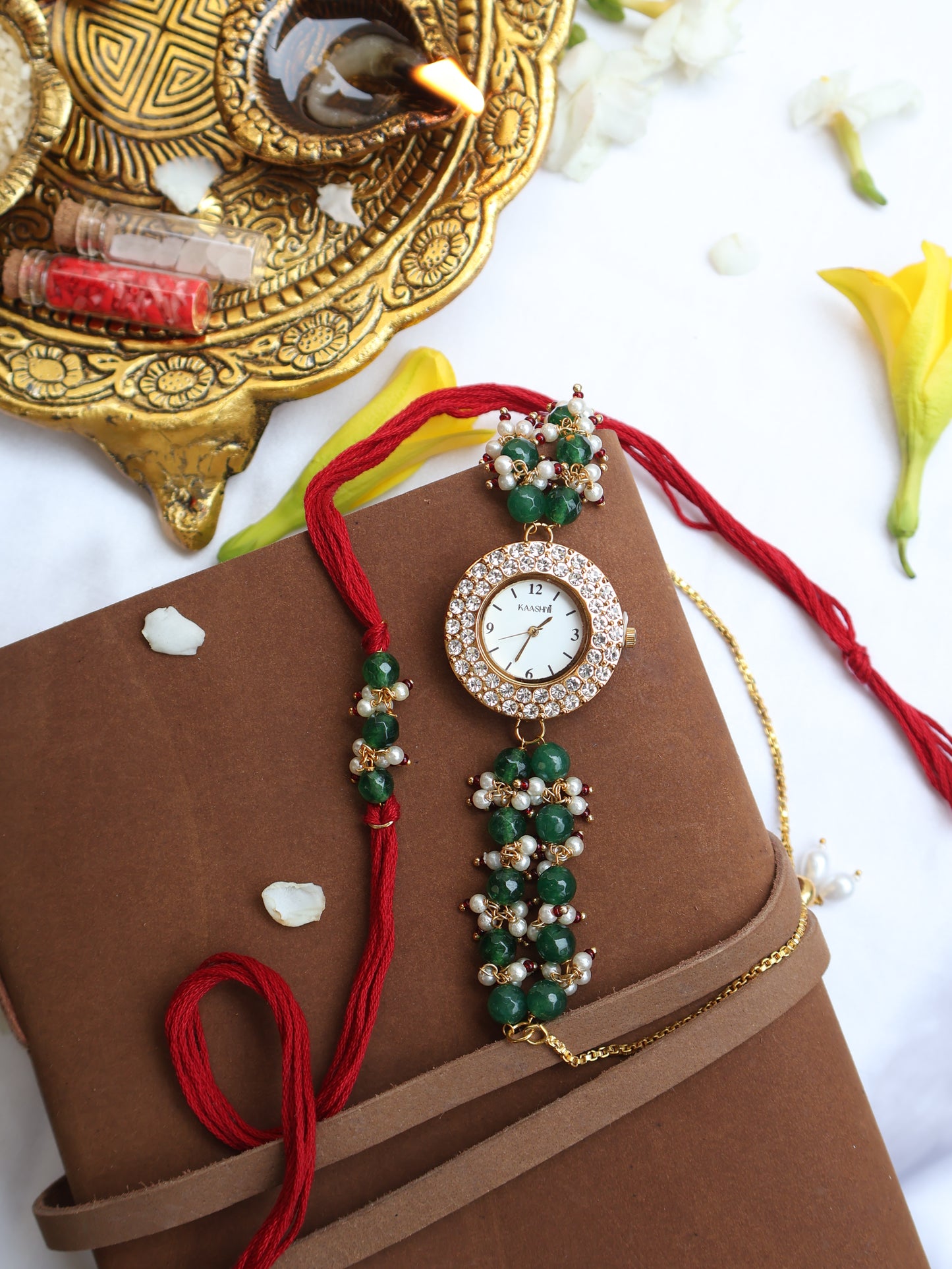 Shiv Green Rakhi & Wrist Watch Set
