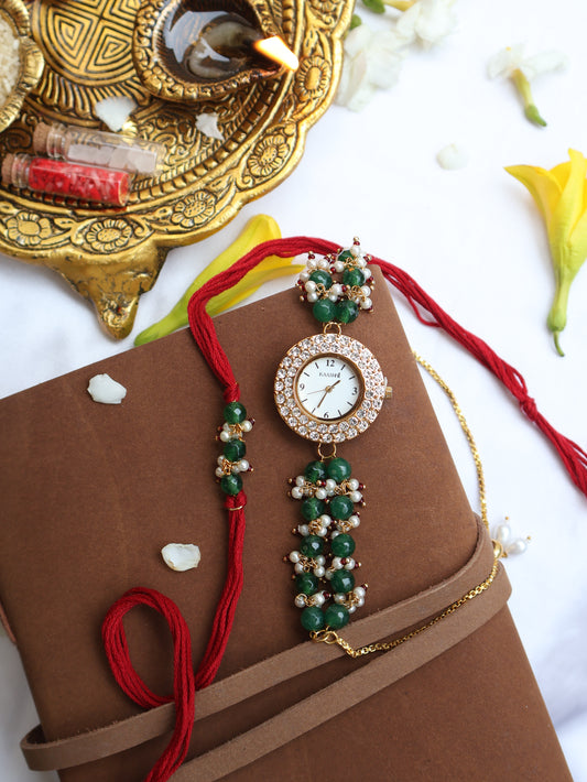 Shiv Green Rakhi & Wrist Watch Set