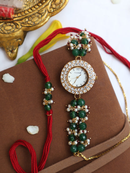 Shiv Green Rakhi & Wrist Watch Set