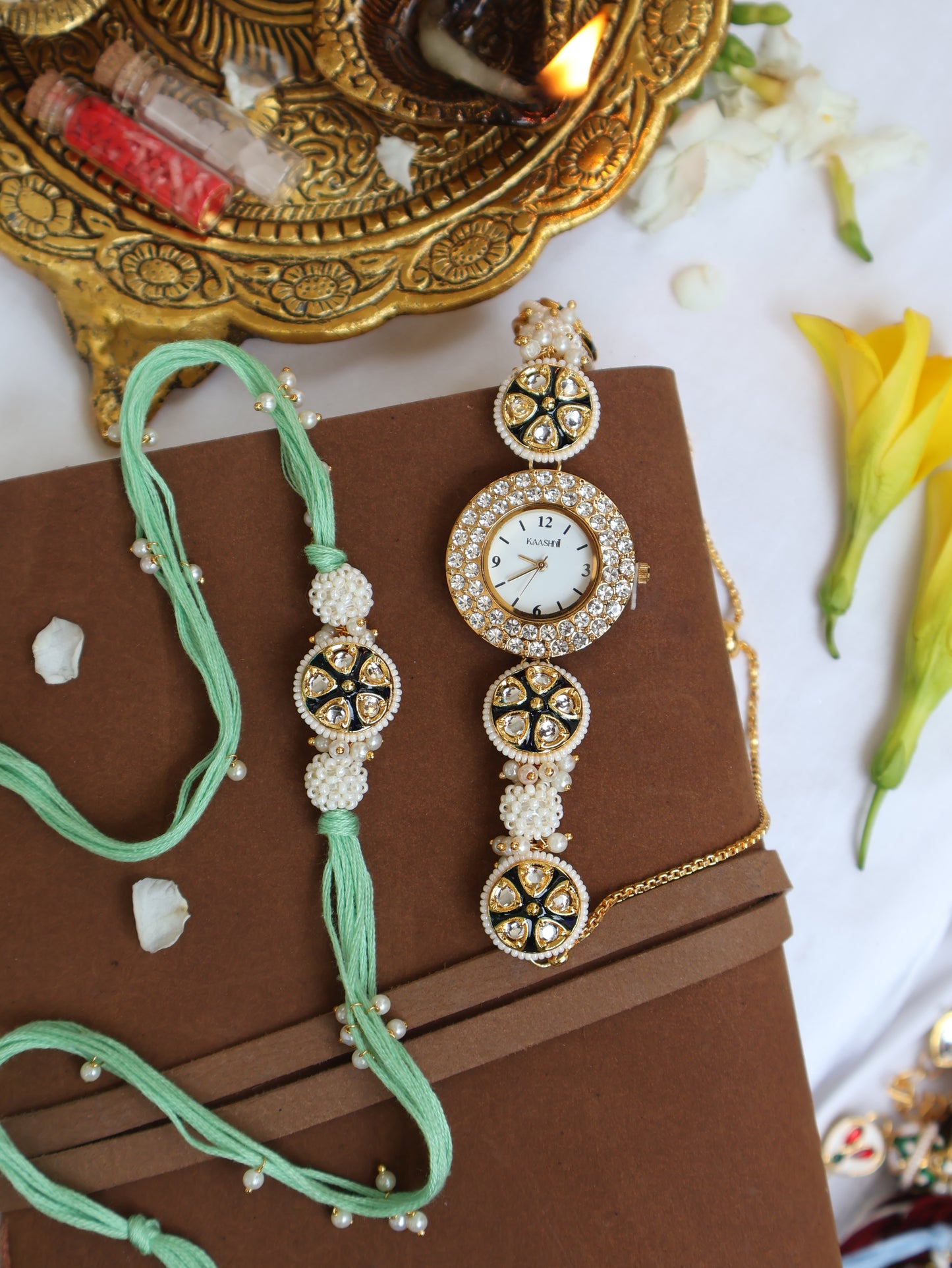 Ishita Pearl Rakhi & Wrist Watch Set