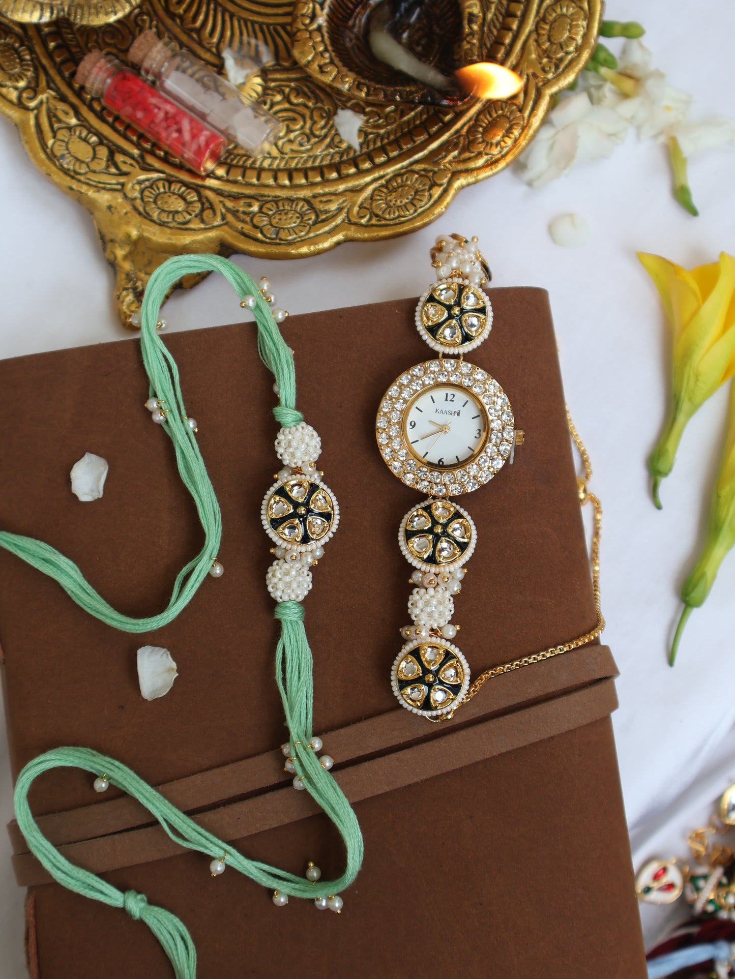 Ishita Pearl Rakhi & Wrist Watch Set