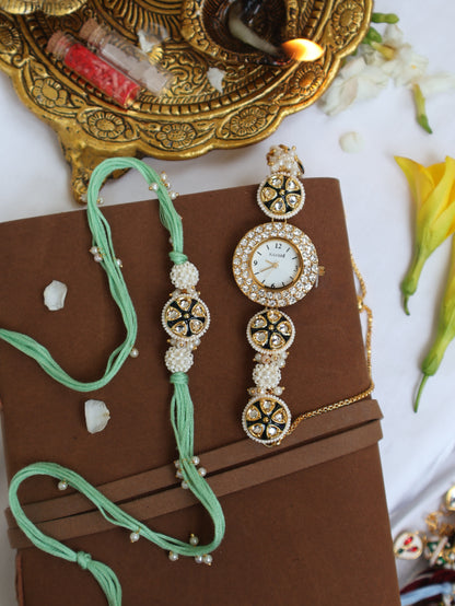 Ishita Pearl Rakhi & Wrist Watch Set