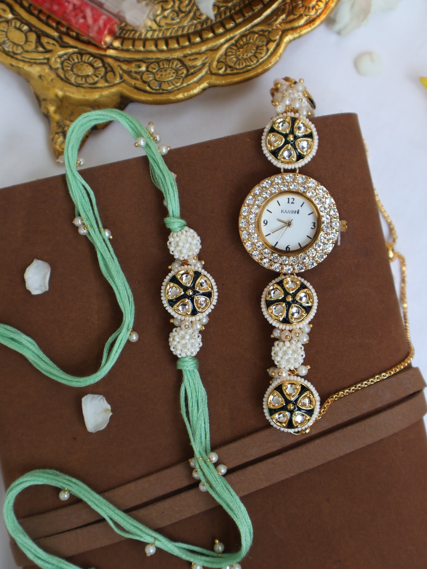 Ishita Pearl Rakhi & Wrist Watch Set