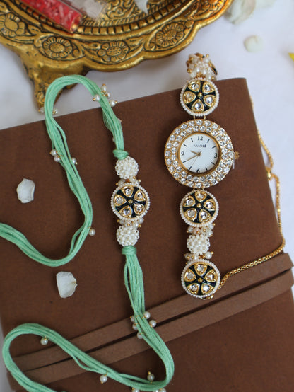 Ishita Pearl Rakhi & Wrist Watch Set