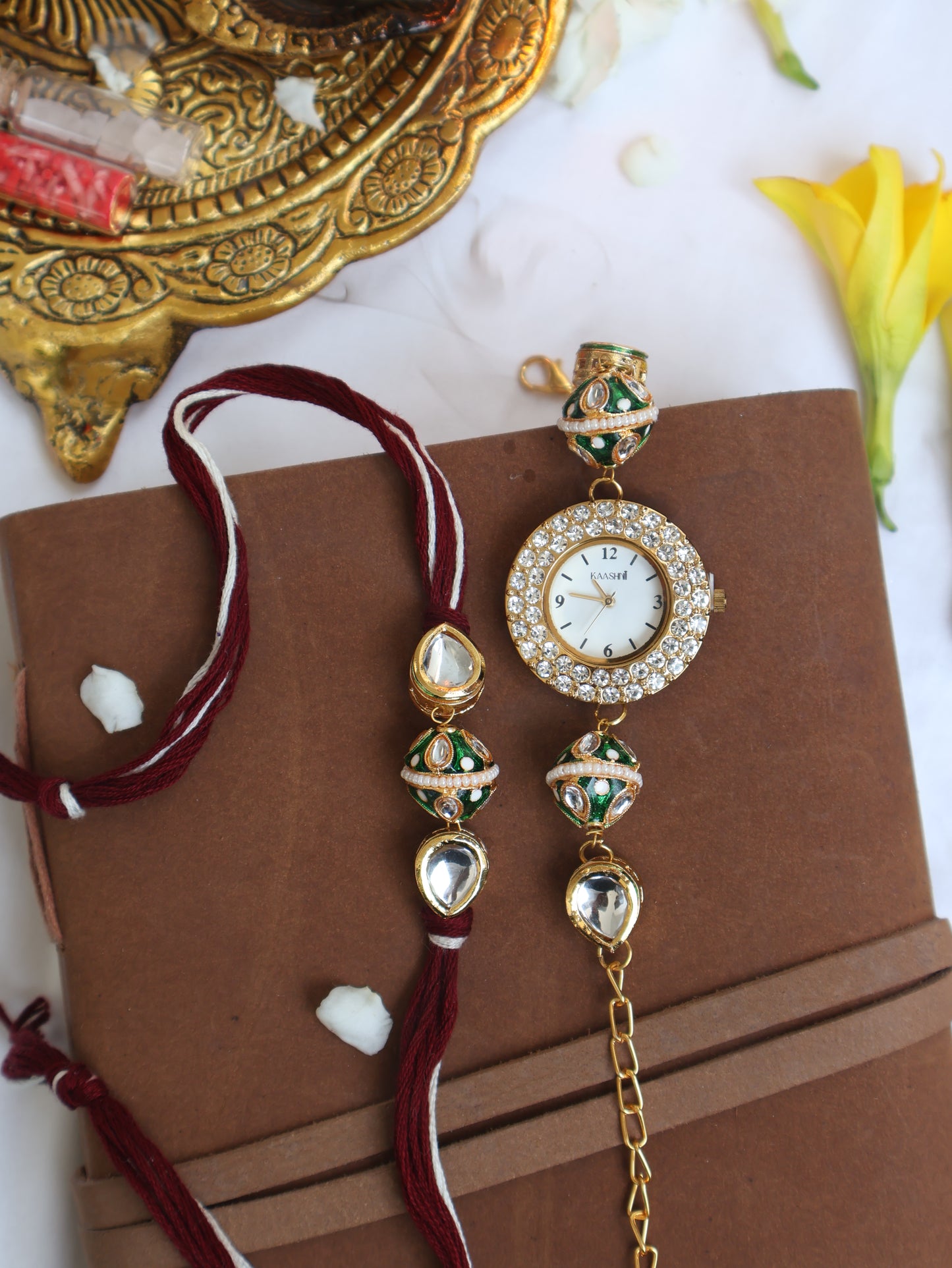 Mohan Green Rakhi & Wrist Watch Set