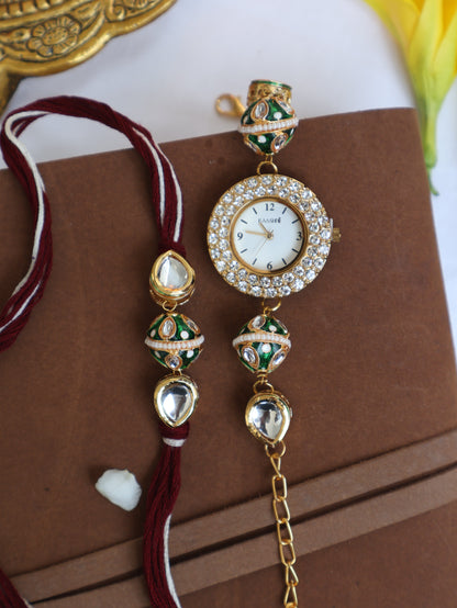 Mohan Green Rakhi & Wrist Watch Set