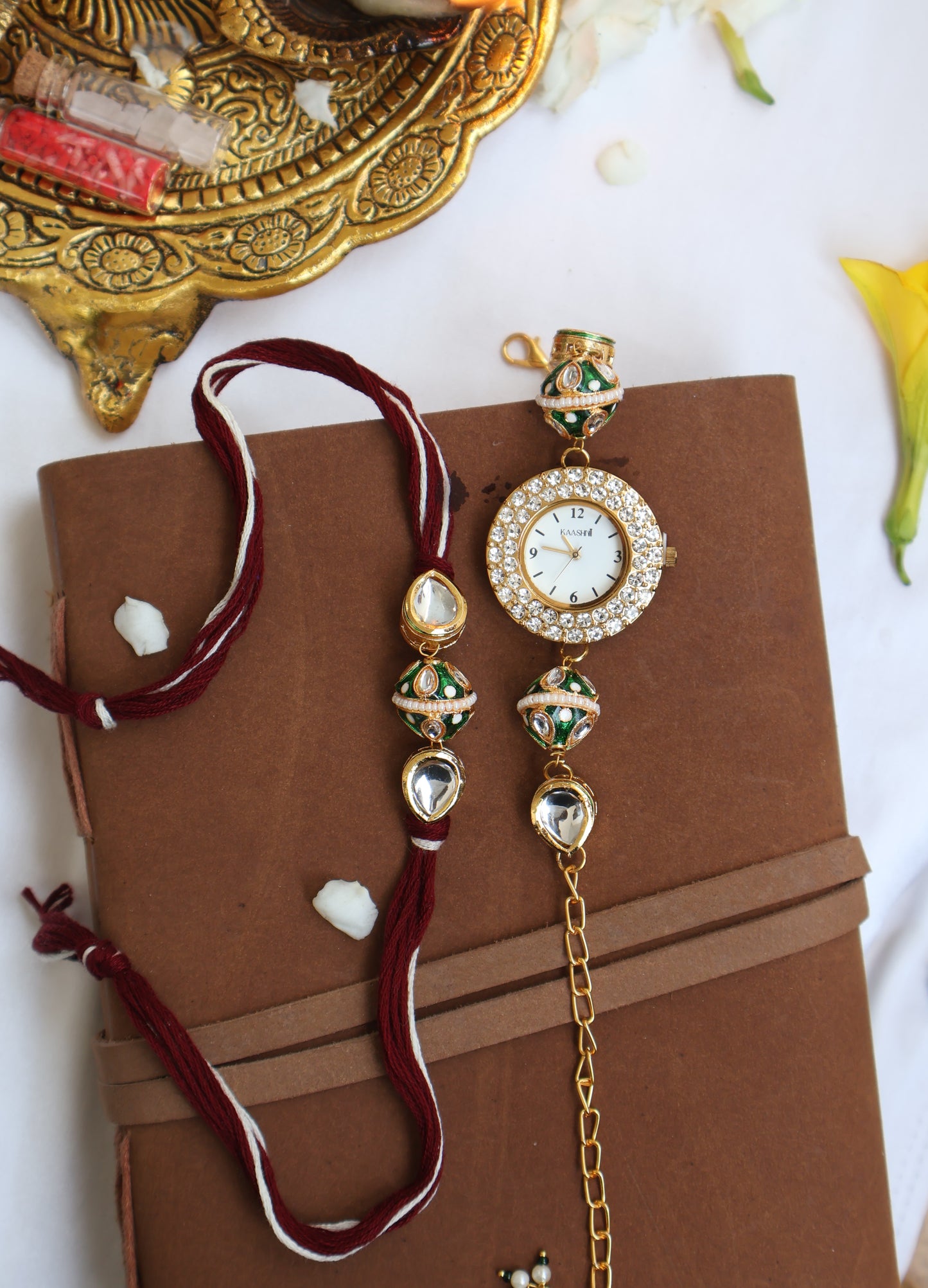 Mohan Green Rakhi & Wrist Watch Set