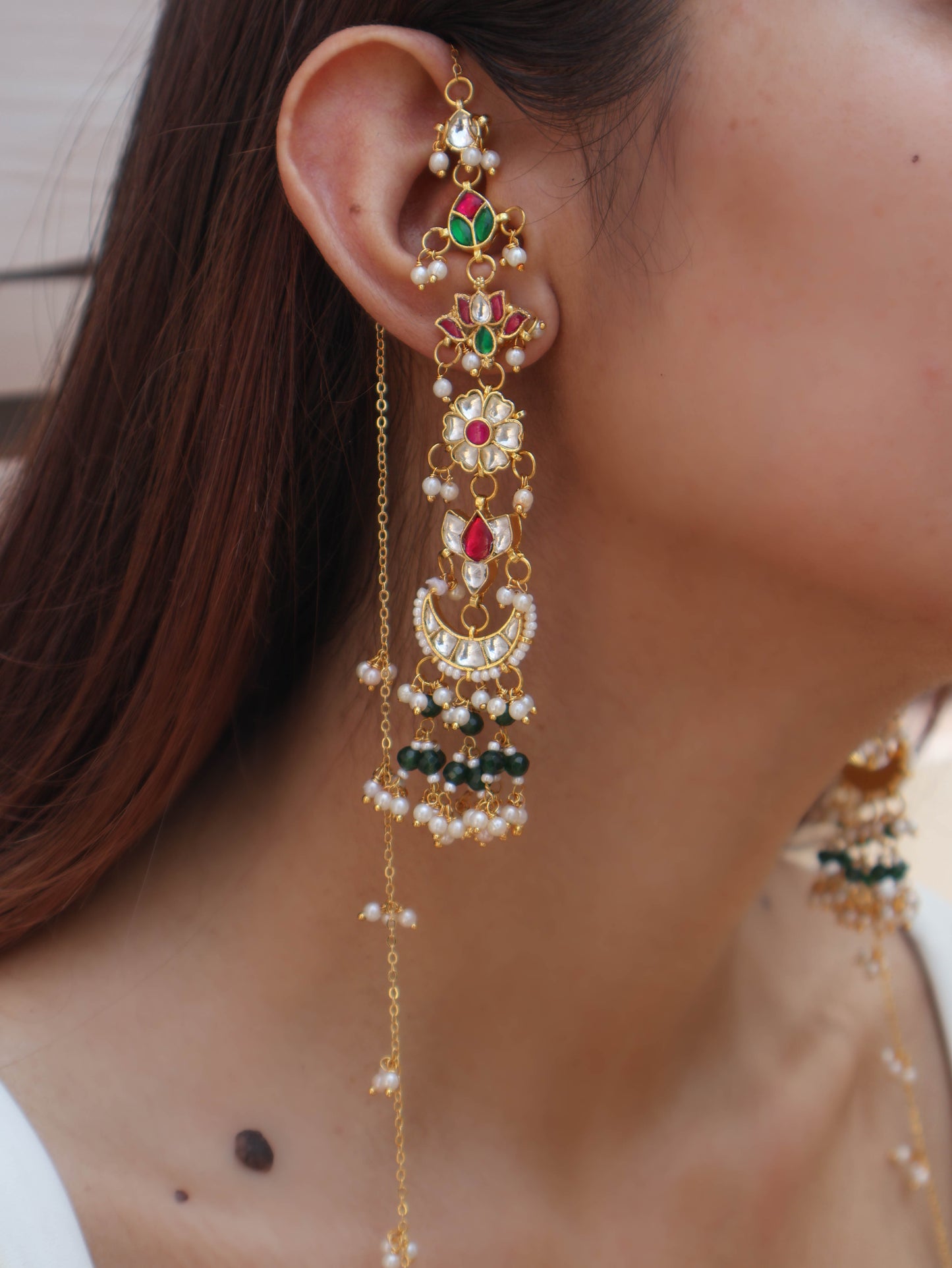 Afnan Kundan Jhumki Long Earrings