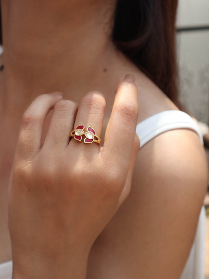 Pushp Red Kundan Ring