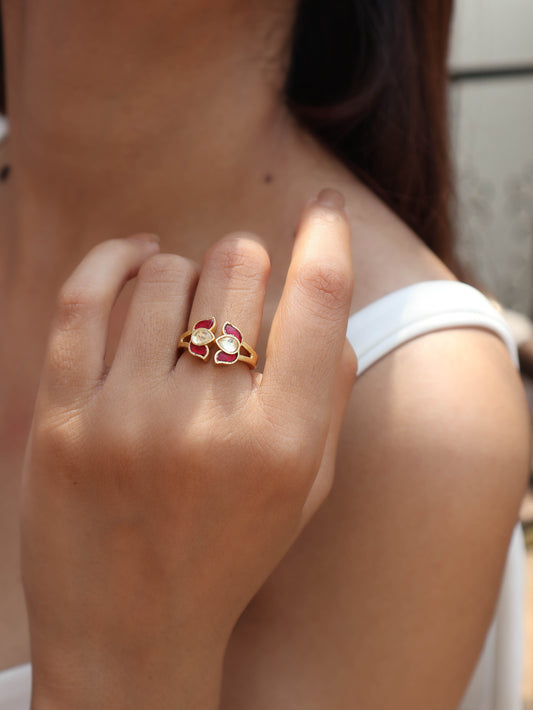 Pushp Red Kundan Ring