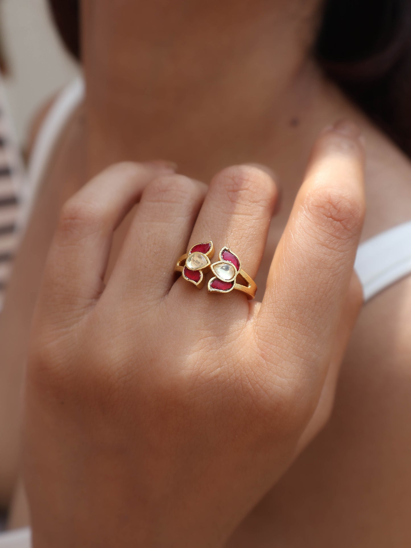 Pushp Red Kundan Ring