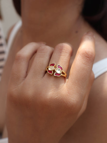 Pushp Red Kundan Ring