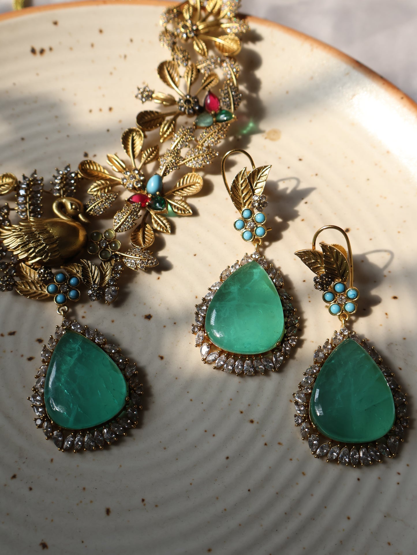 Udaan Mint Green Polki Necklace Set