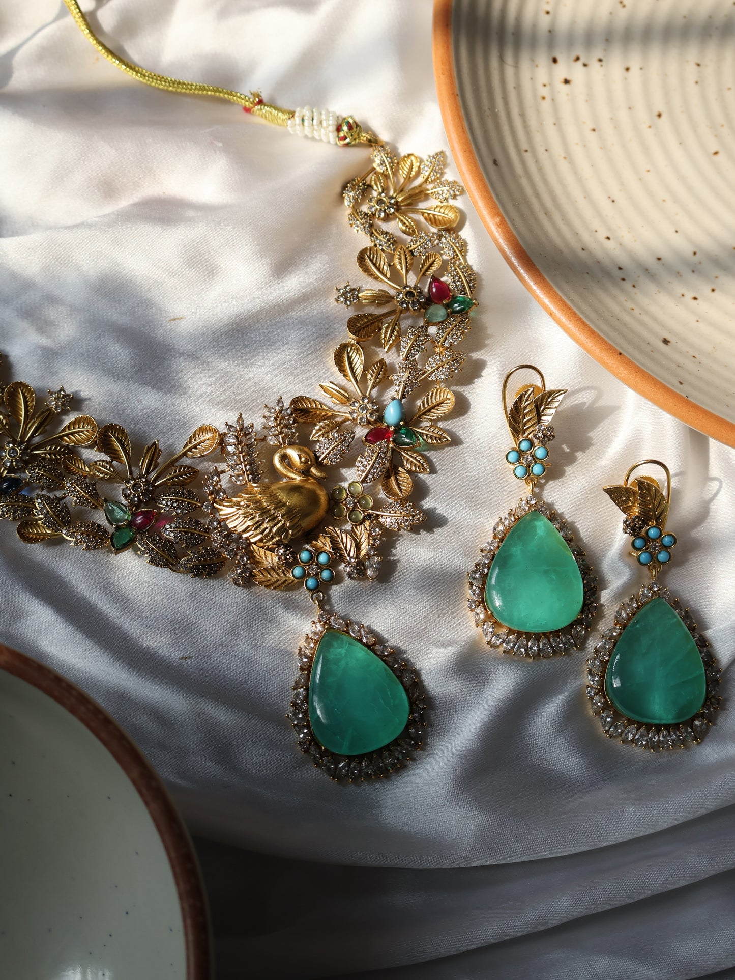 Udaan Mint Green Polki Necklace Set