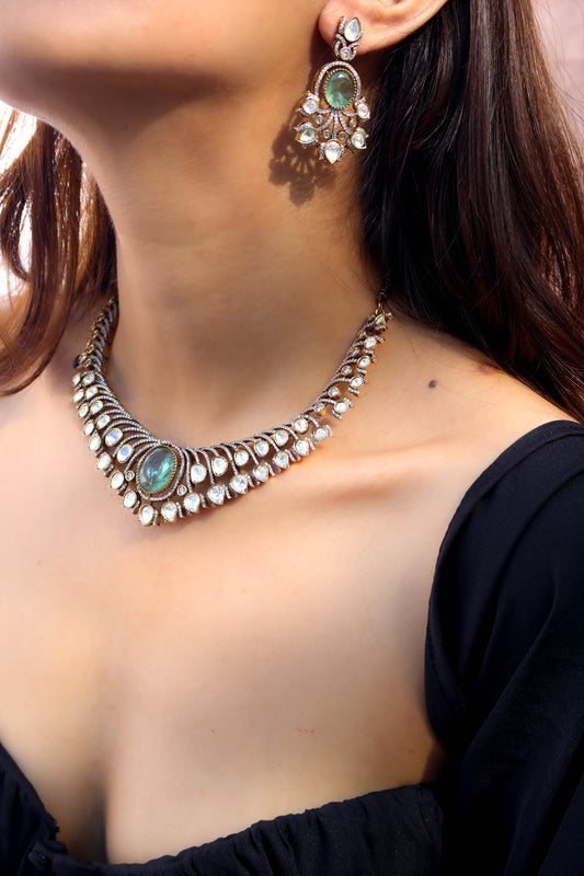 Vamika Mint Green Polki Necklace Set