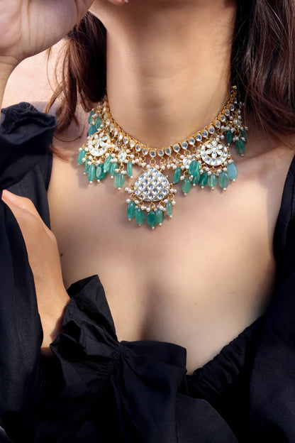 Raha Mint Green Kundan Necklace Set