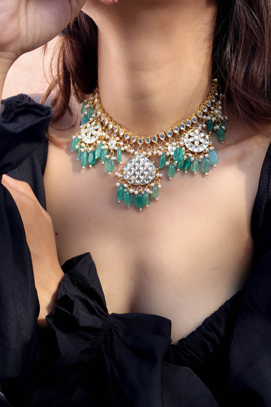 Raha Mint Green Kundan Necklace Set
