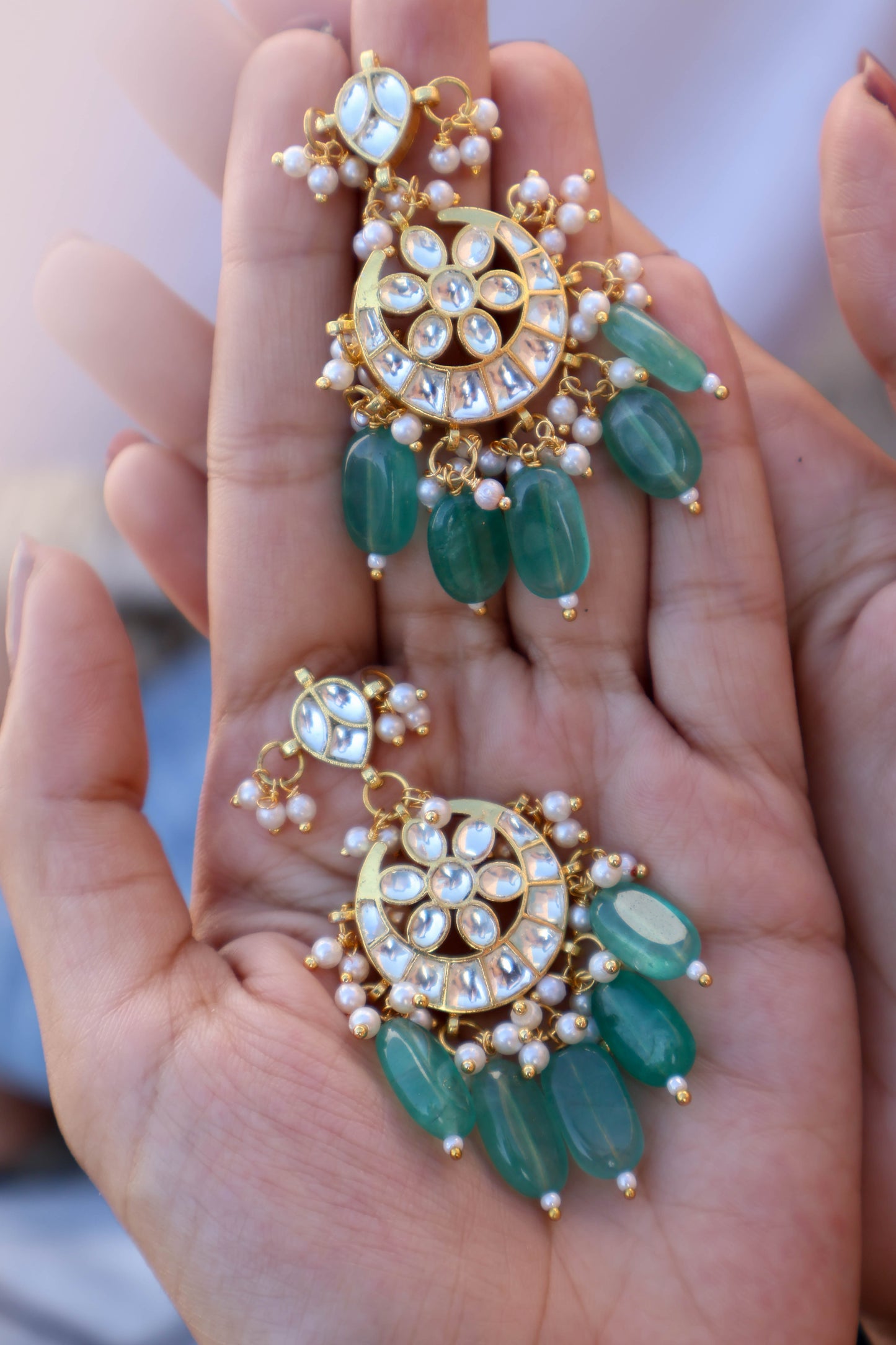 Raha Mint Green Kundan Necklace Set