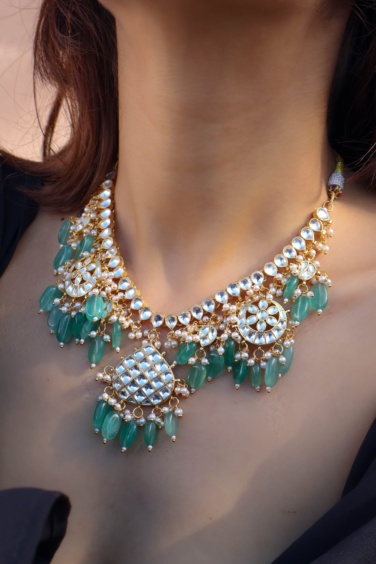 Raha Mint Green Kundan Necklace Set