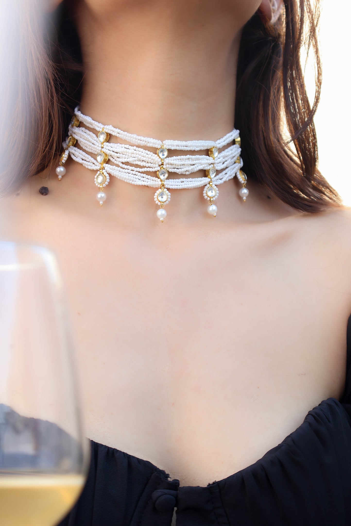 Odel Kundan Pearl Choker Necklace