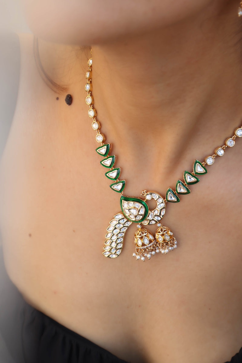 Mayur Green Kundan Necklace Set