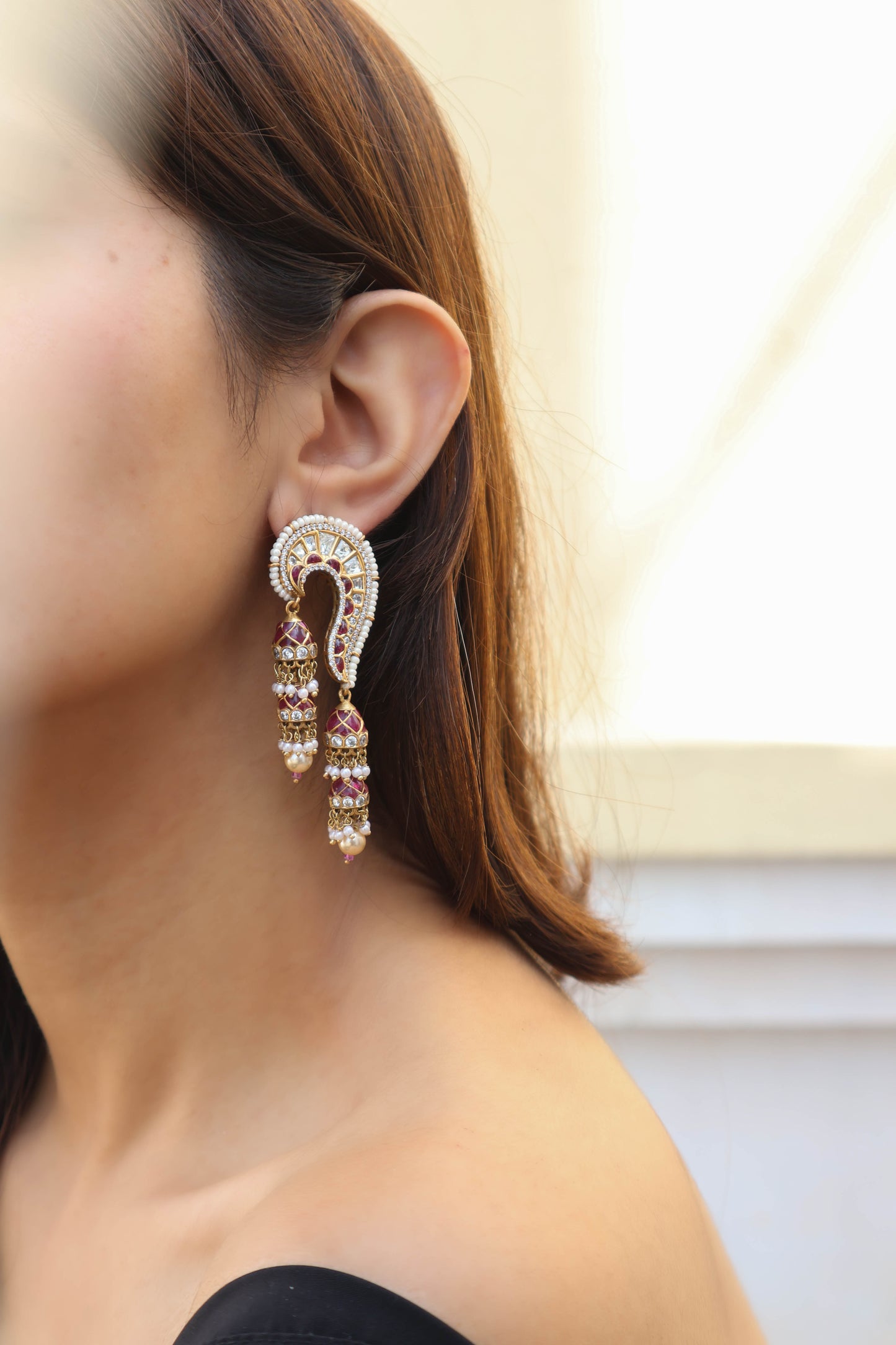 Ilham Pink Kundan Earrings with Jhumkis