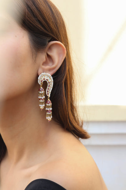 Ilham Pink Kundan Earrings with Jhumkis