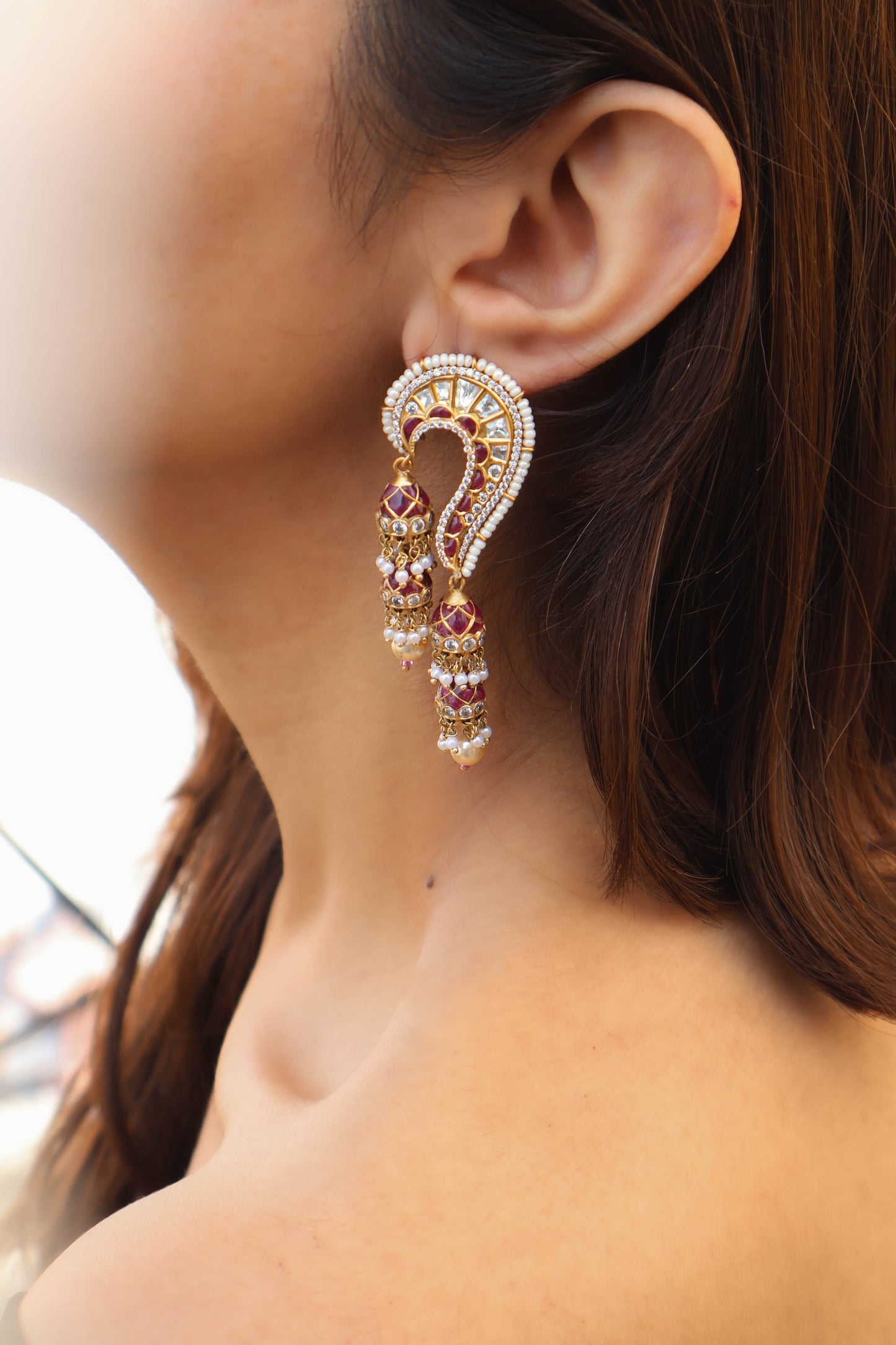 Ilham Pink Kundan Earrings with Jhumkis