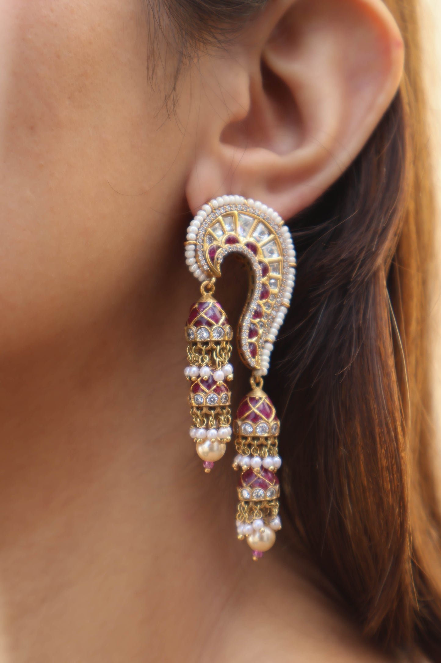Ilham Pink Kundan Earrings with Jhumkis