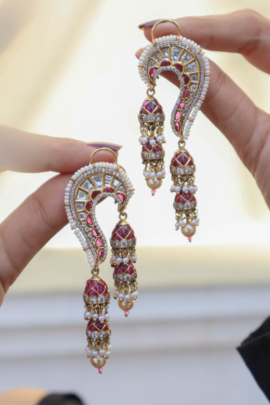 Ilham Pink Kundan Earrings with Jhumkis