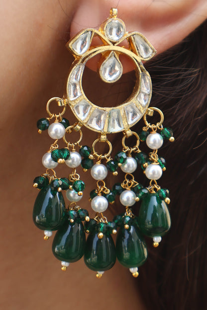 Himanshi Green Kundan Chaandbaali Earrings