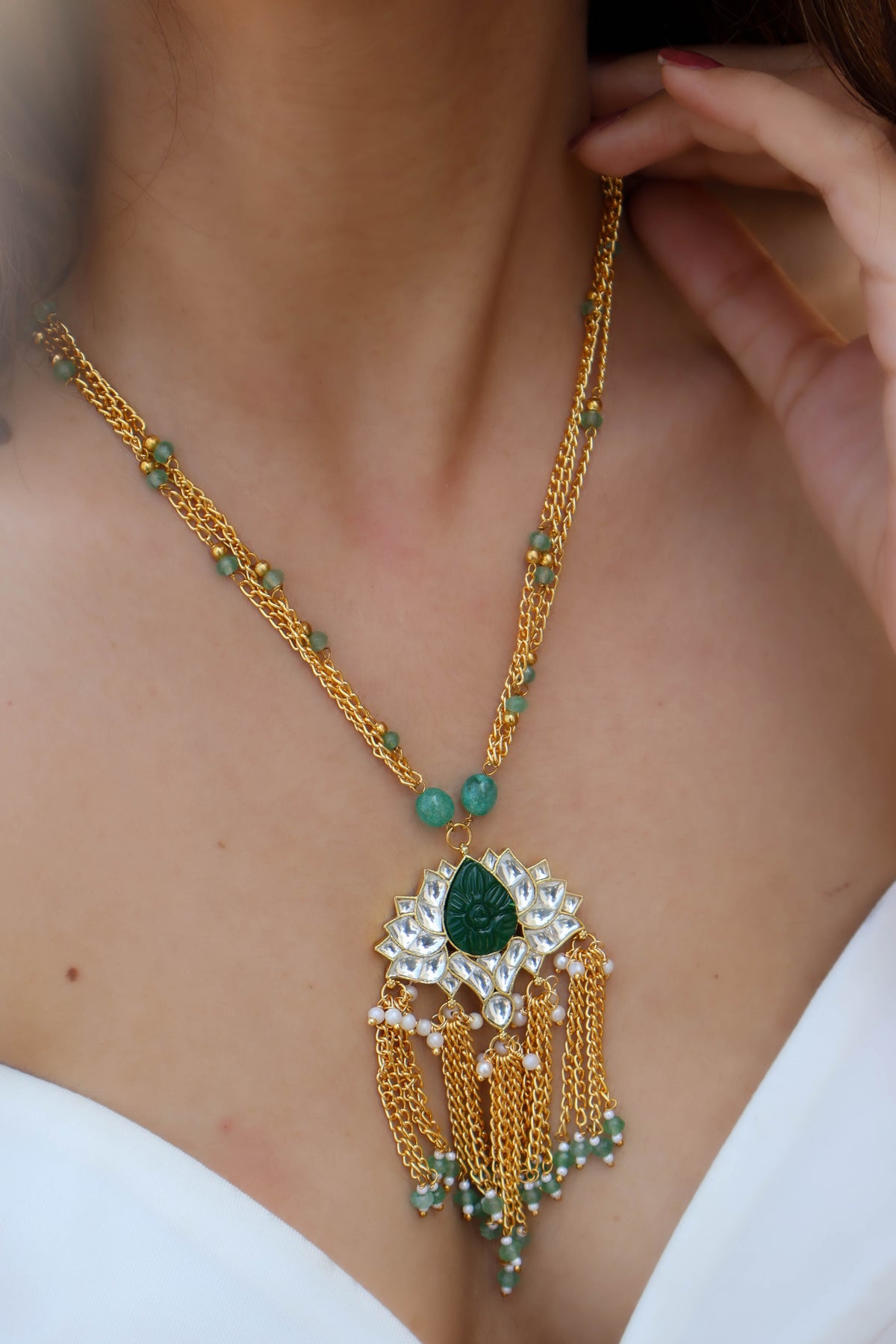 Yuva Green Lotus Necklace