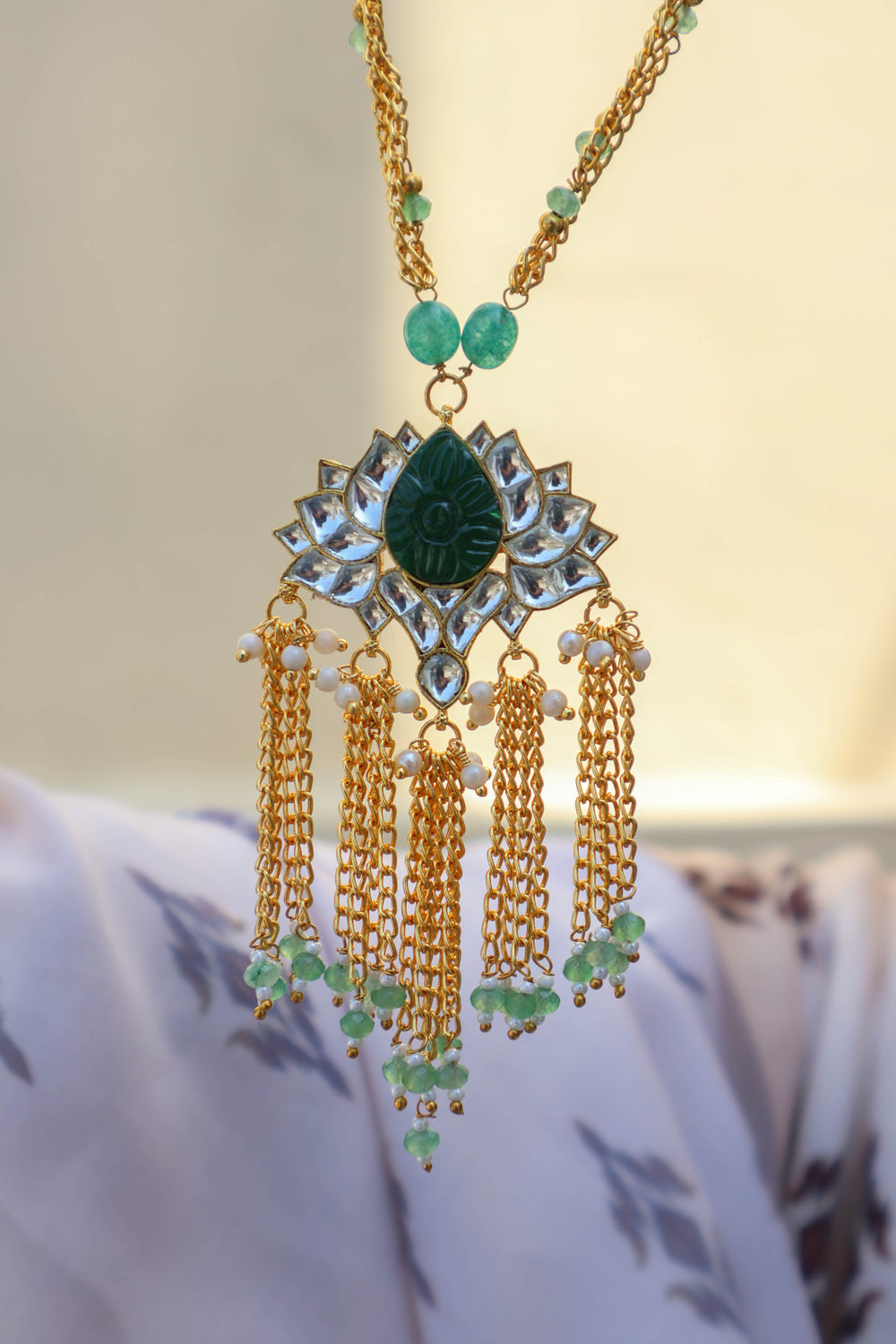 Yuva Green Lotus Necklace