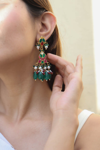 Shobhika Green Kundan Earrings