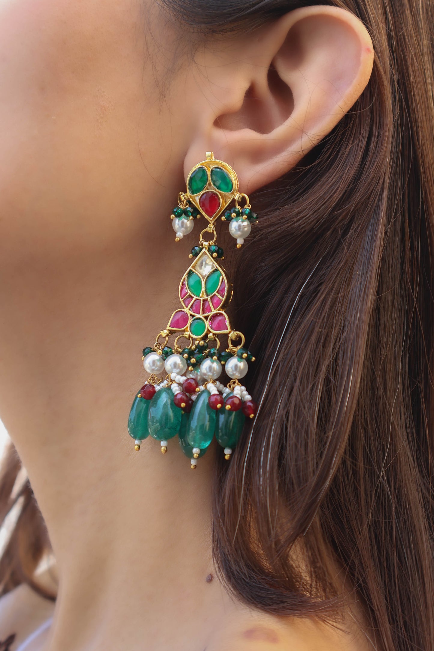 Shobhika Green Kundan Earrings