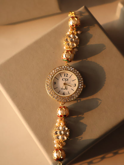 Zeemar Kundan Pearl Wrist Watch