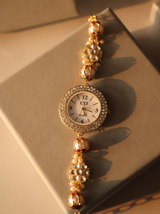 Zeemar Kundan Pearl Wrist Watch