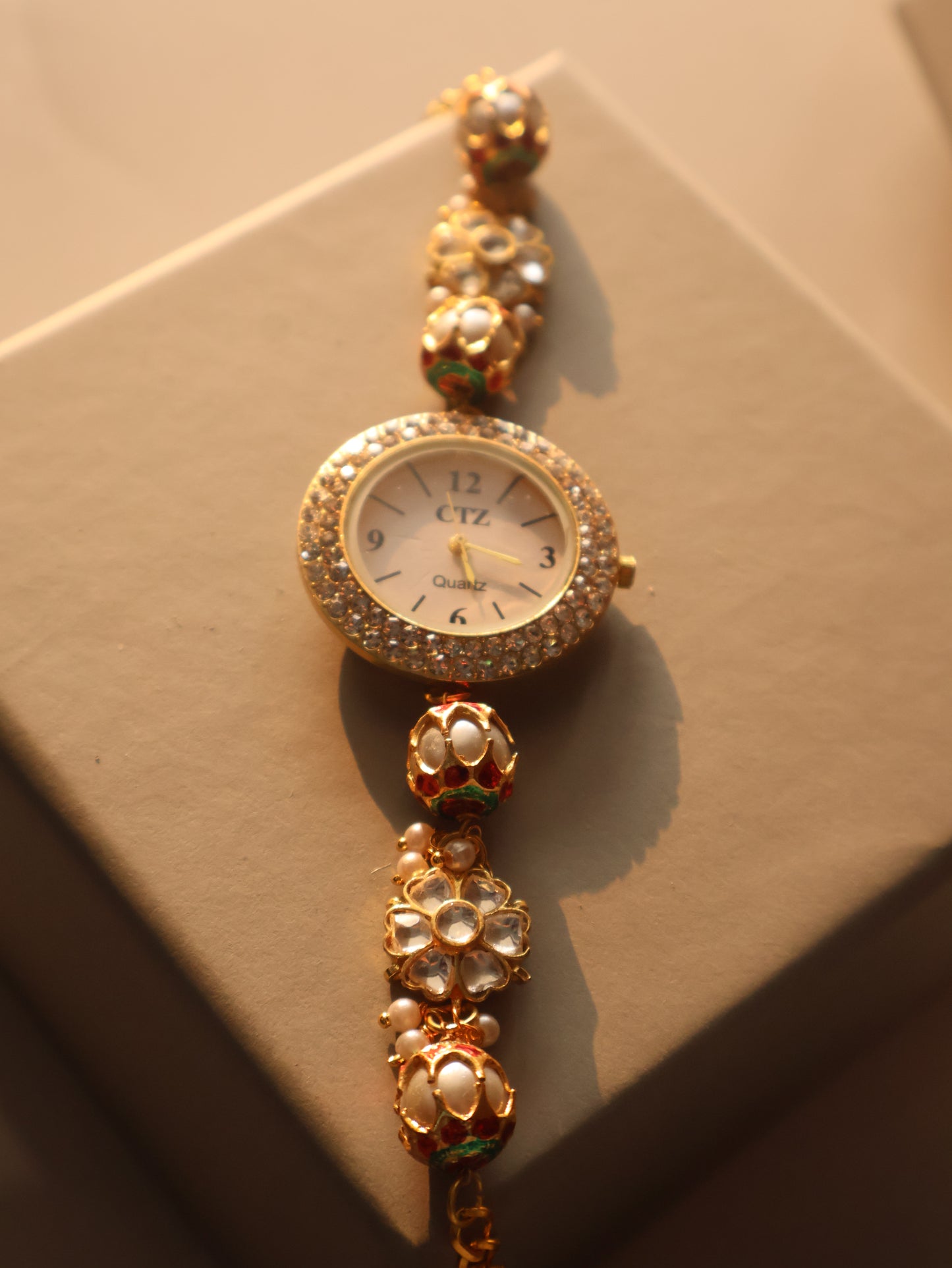 Zeemar Kundan Pearl Wrist Watch