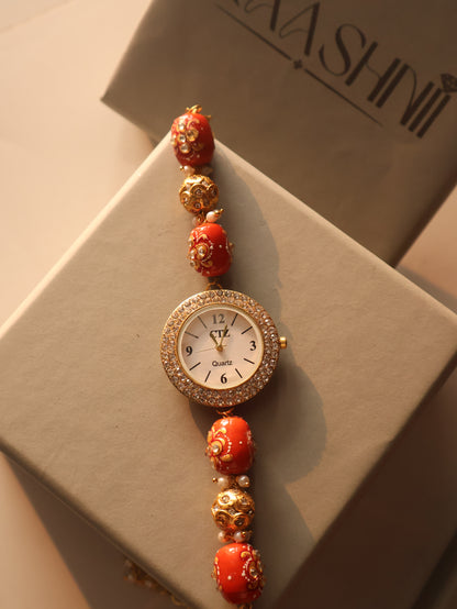 Daneera Coral Meenakari Wrist Watch