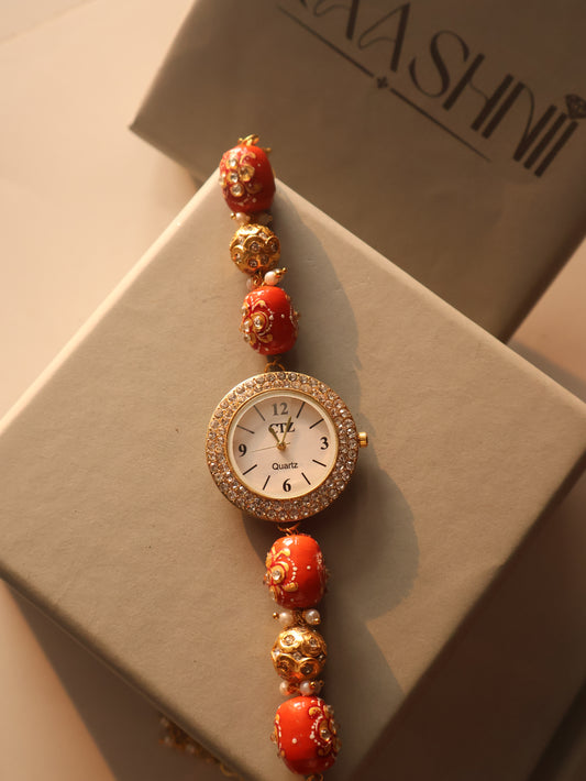 Daneera Coral Meenakari Wrist Watch