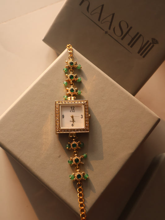 Heera Green Kundan Wrist Watch