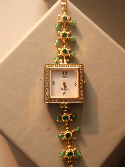 Heera Green Kundan Wrist Watch