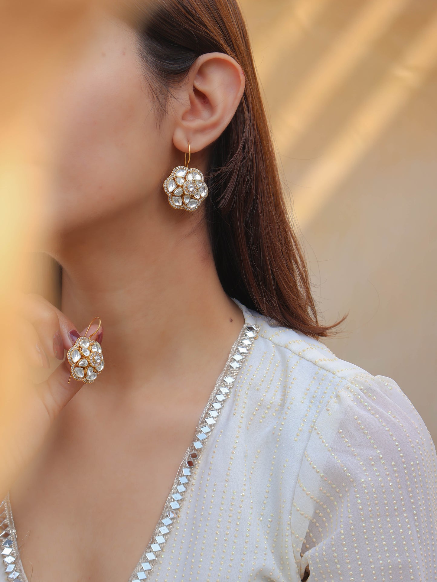 Dibra Floral Kundan Stud Earrings