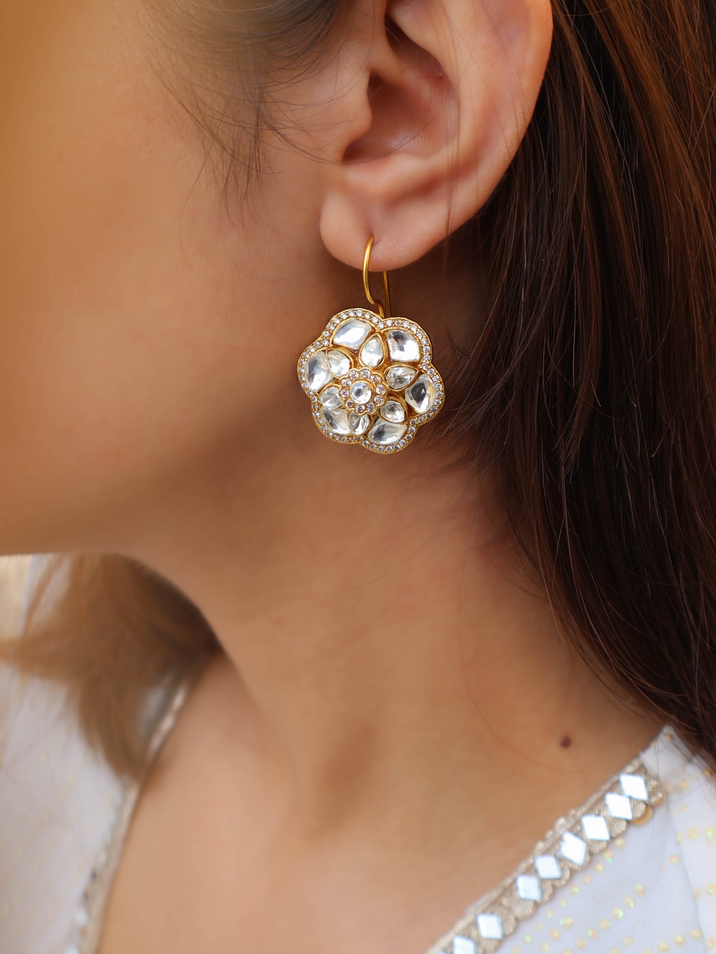Dibra Floral Kundan Stud Earrings